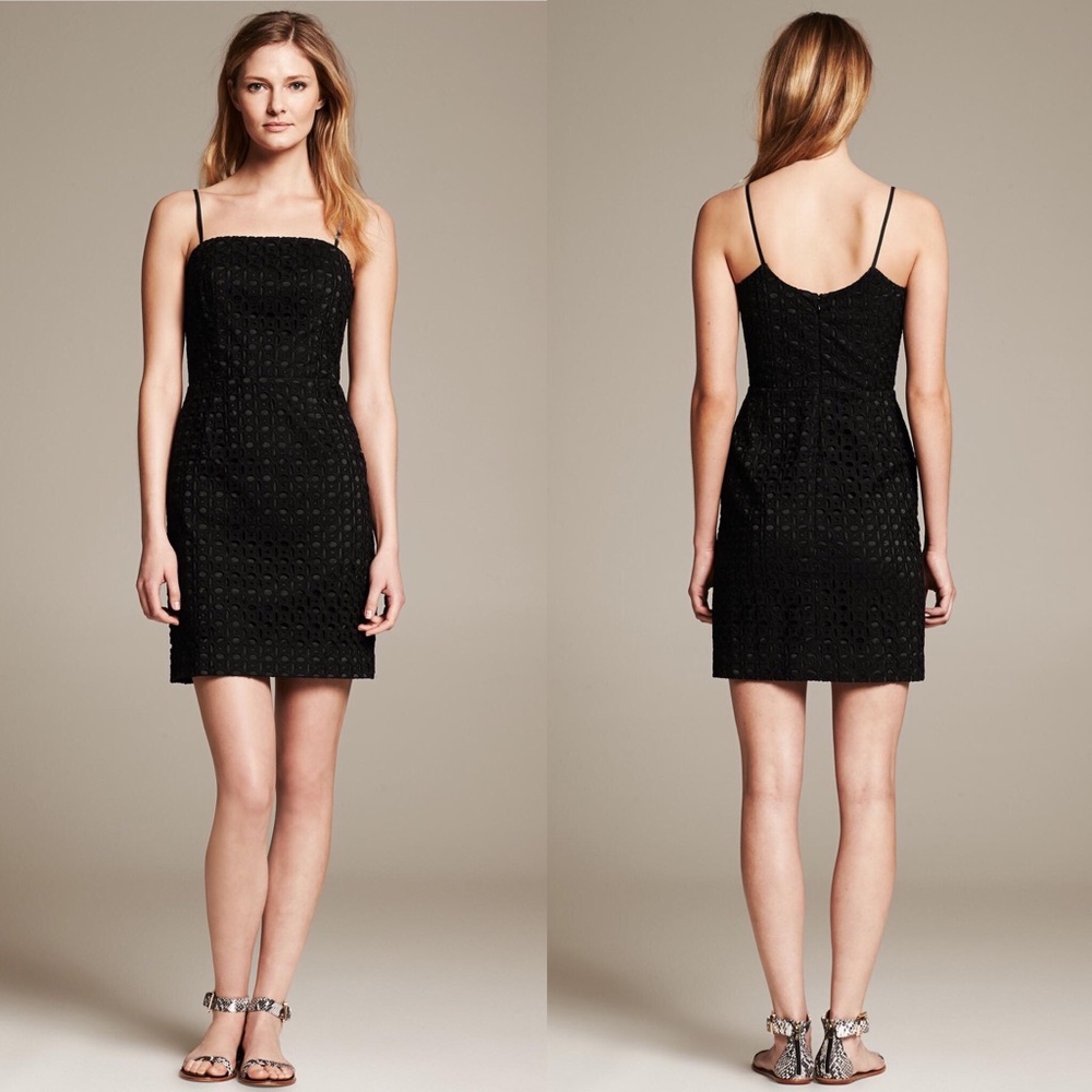 Banana Republic Classic Black Cotton Eyelet Dress